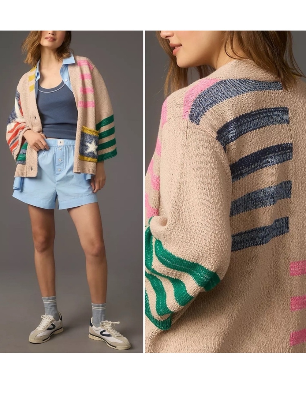 Anthropologie Daily Practice Racing Flags Cardigan Oversized Coastal Prep XS/S